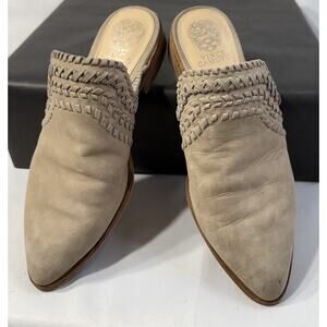 Vince Camuto Soma Mule Loafers Womens 9 Beige Leather Pointed Toe Slip On Shoes